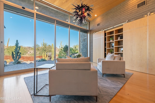 interior space with wood ceiling