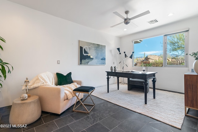 home office with ceiling fan