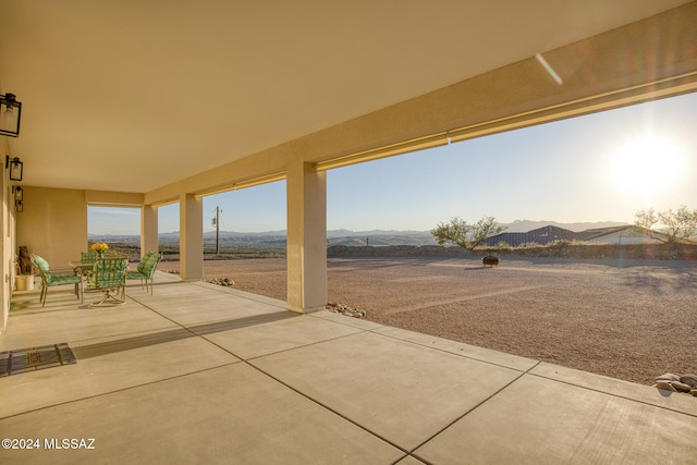 view of patio with a mountain view