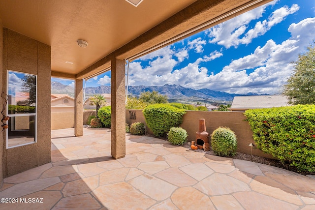 view of patio featuring a mountain view