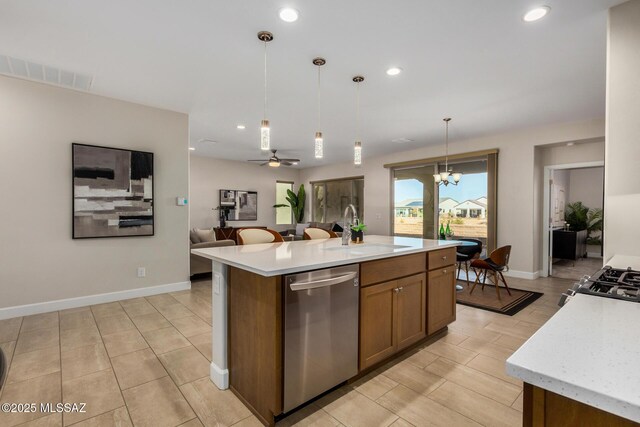 dining area featuring an inviting chandelier and light tile patterned flooring