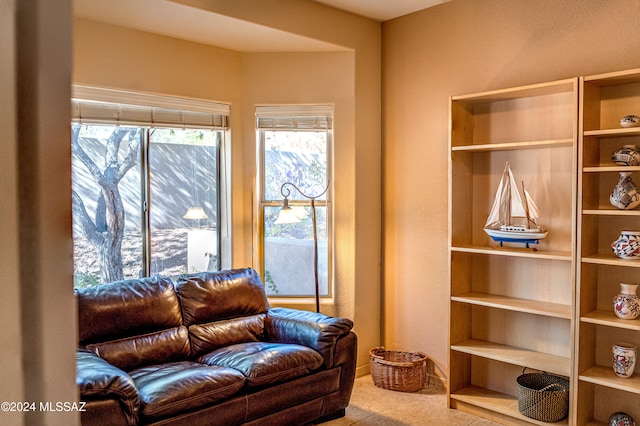 living room with light tile patterned floors