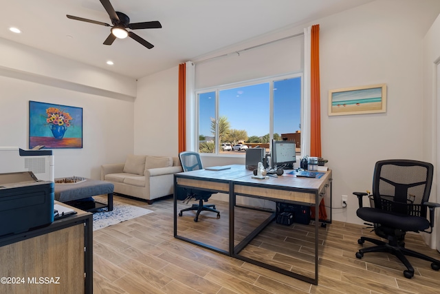 13123 E Molokai Ln, Vail, AZ 85641 - office featuring recessed lighting, a ceiling fan, and light wood-type flooring