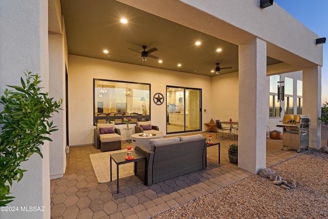 13123 E Molokai Ln, Vail, AZ 85641 - view of patio with a ceiling fan and an outdoor living space with a fire pit