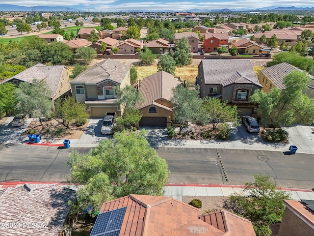 drone / aerial view featuring a mountain view