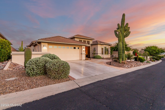 view of front of property with a garage