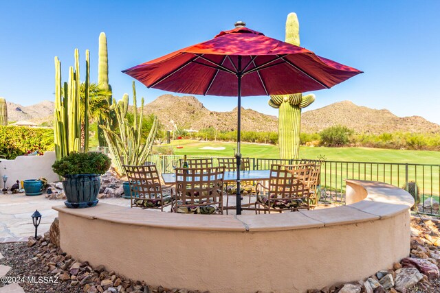 view of patio featuring a mountain view