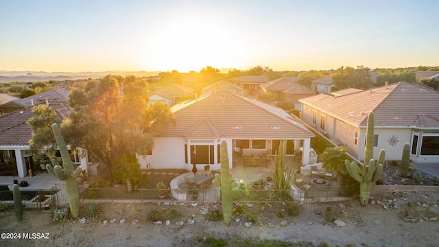 view of aerial view at dusk