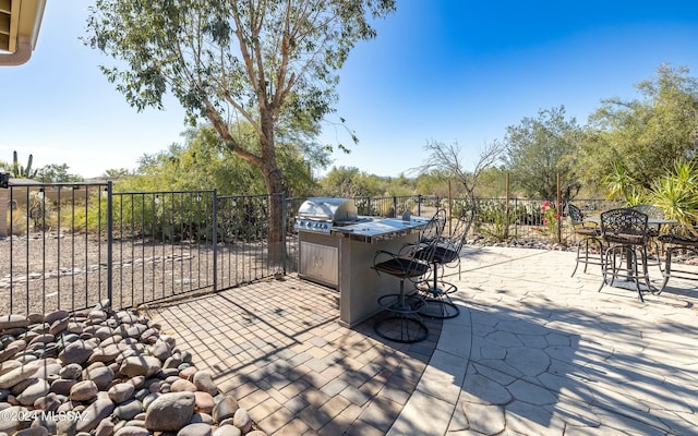 view of patio / terrace featuring grilling area and an outdoor kitchen