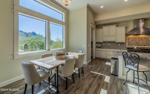 15251 N Dove Canyon Pass, Marana, AZ 85658 - dining space featuring healthy amount of natural light, baseboards, dark wood finished floors, crown molding, and recessed lighting