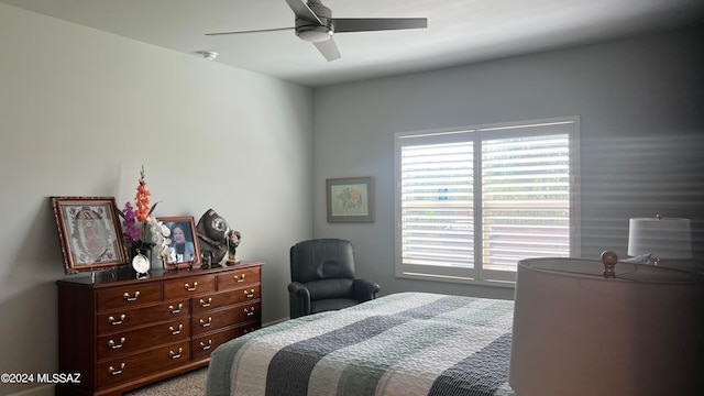 bedroom with carpet flooring and ceiling fan