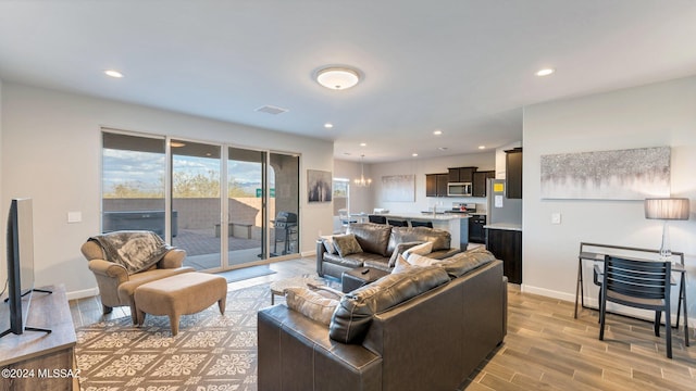 living room featuring light hardwood / wood-style floors