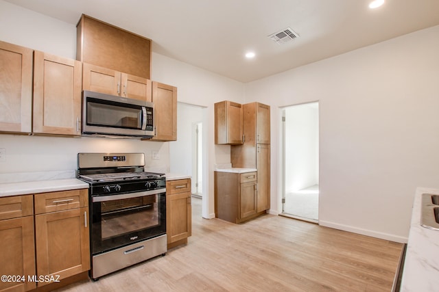 kitchen featuring appliances with stainless steel finishes and light hardwood / wood-style floors