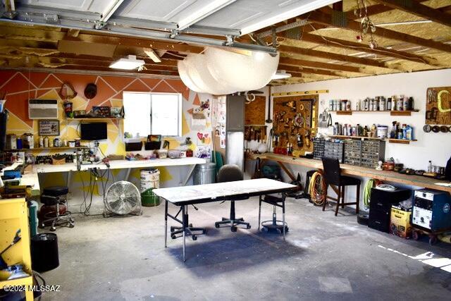 garage featuring a workshop area