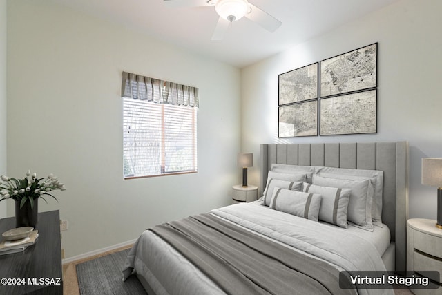 bedroom featuring ceiling fan