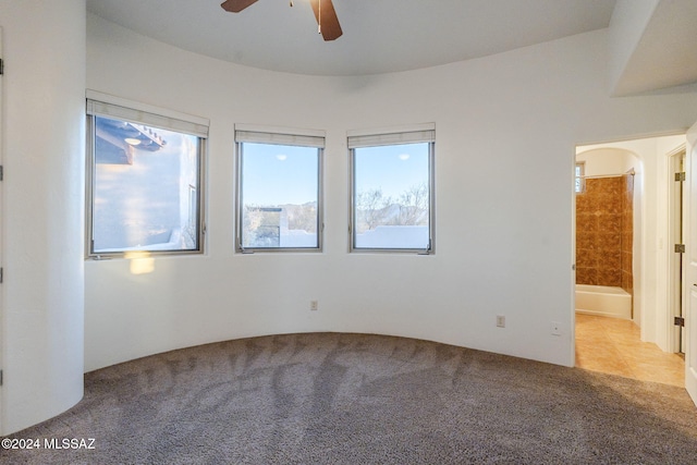 carpeted empty room with plenty of natural light and ceiling fan