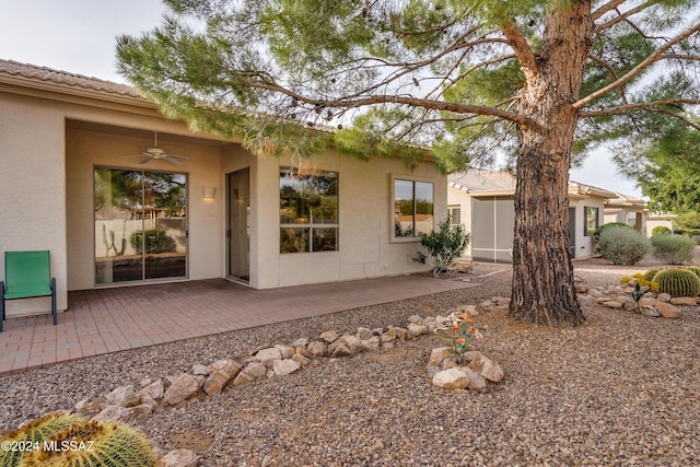 exterior space with a patio and ceiling fan