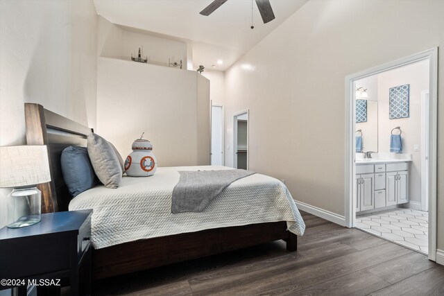 bedroom featuring hardwood / wood-style flooring and ceiling fan