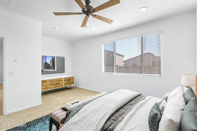 bedroom with carpet flooring and ceiling fan