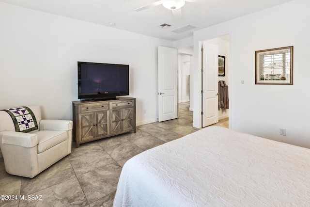 bedroom featuring a ceiling fan and visible vents