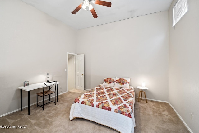 bedroom featuring carpet flooring and ceiling fan