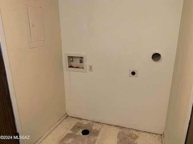 laundry room featuring hookup for a washing machine, electric panel, and electric dryer hookup