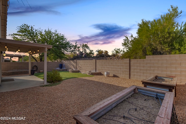 yard at dusk with a patio