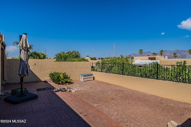 view of patio with a mountain view