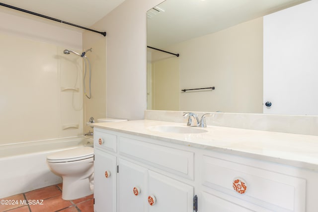 full bathroom with vanity, tile patterned flooring, toilet, and shower / washtub combination