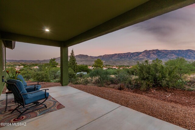 view of patio with a mountain view