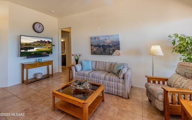living area featuring light tile patterned floors