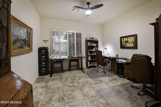 office area featuring ceiling fan