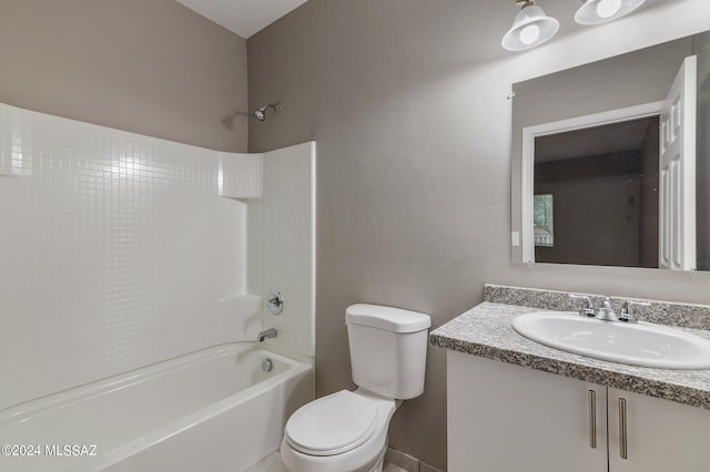 full bathroom featuring shower / bath combination, vanity, and toilet