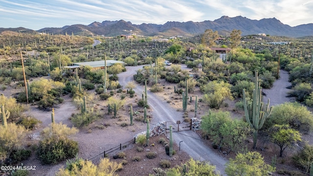 birds eye view of property with a mountain view