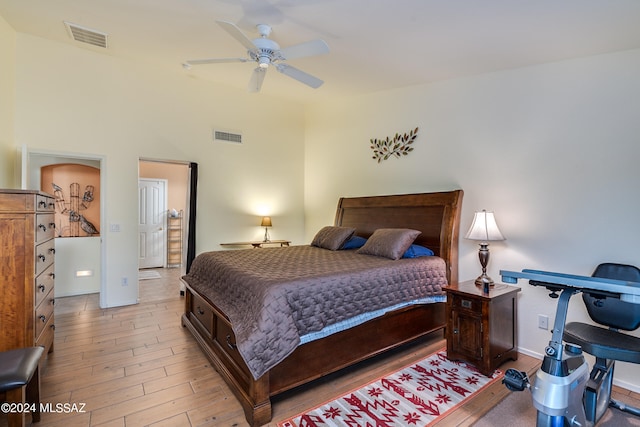 bedroom featuring ceiling fan and light hardwood / wood-style flooring