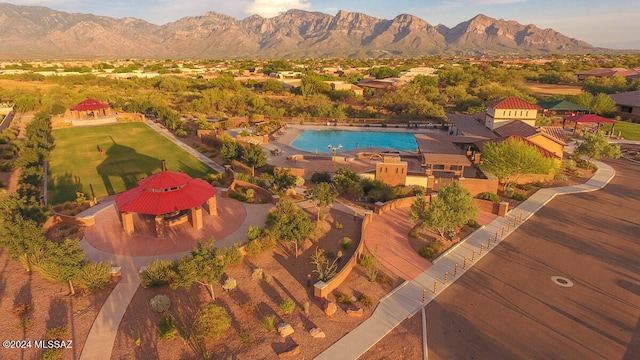 drone / aerial view with a mountain view