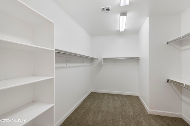 spacious closet featuring dark colored carpet