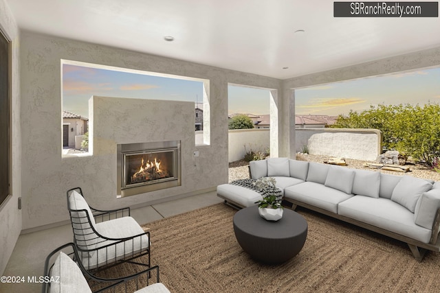 living room featuring a fireplace and carpet flooring