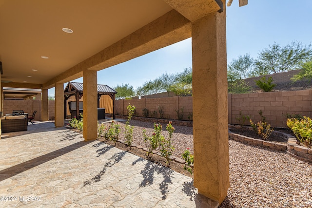 view of patio featuring a gazebo