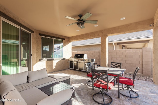 view of patio / terrace featuring an outdoor living space and ceiling fan