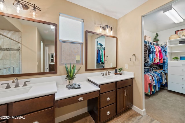 bathroom with walk in shower and vanity