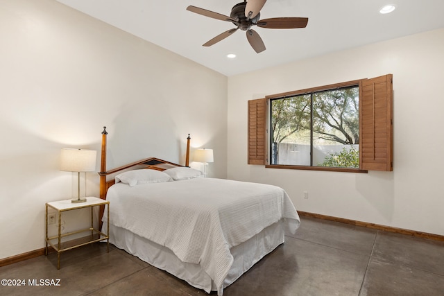 bedroom featuring ceiling fan