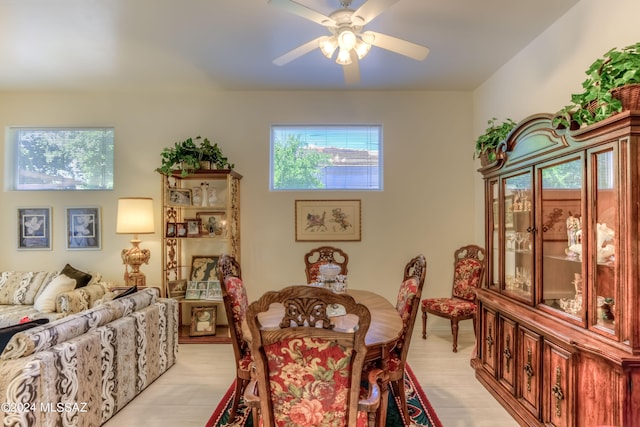 dining area featuring ceiling fan