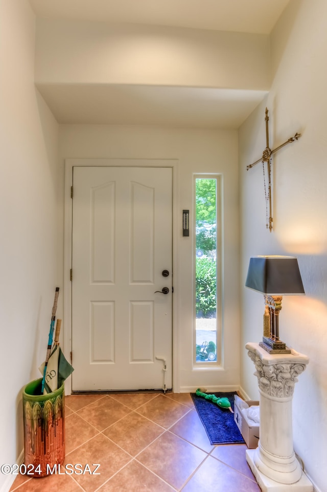 foyer entrance with light tile patterned floors