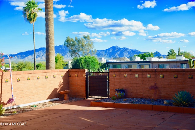 view of patio with a mountain view