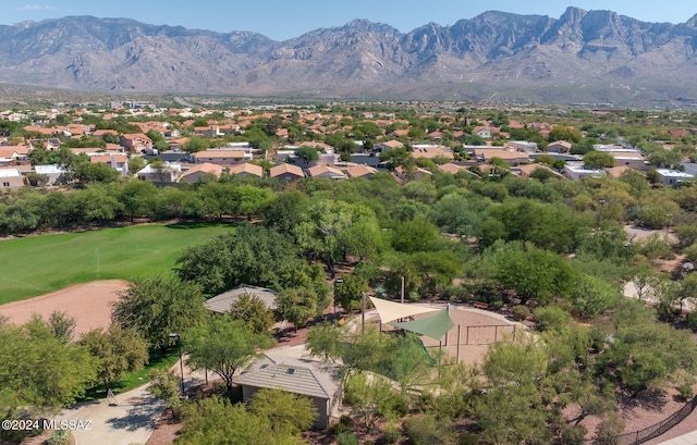 drone / aerial view featuring a mountain view