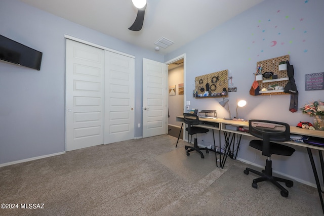 view of carpeted home office