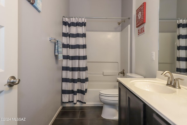 full bathroom featuring vanity, tile patterned flooring, toilet, and shower / bath combination with curtain