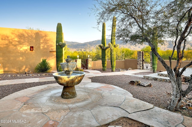 view of patio with a mountain view