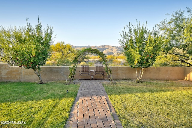 view of yard featuring a mountain view